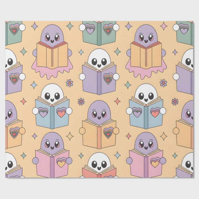 Papier Cadeau Pastel Lecture Retro Ghosts Kawaii Lover Livre (Plat)