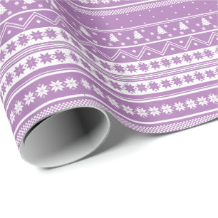 Papier Cadeau Pastel Lilac Et Blanc Motif De Noël Nordique