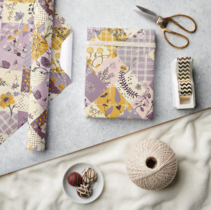 Papier Cadeau Pastel lilas jaune patchwork à carreaux Cottagecor
