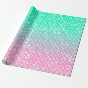 Papier Cadeau Pastel Mermaid Scales vert rose Ombre