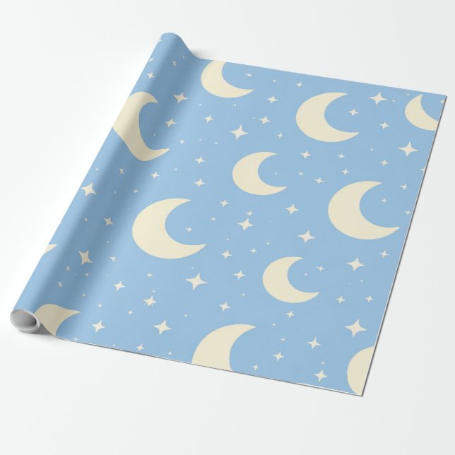 Papier Cadeau Pastel Moon Stars Baby Wrapping Paper (Déroulé)