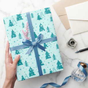 Papier Cadeau Pastel Noël Arbre Tombant Bébé de neige Bleu