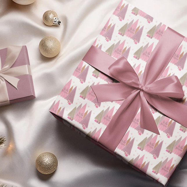 Papier Cadeau Pastel Noël Arbres 'C'est la saison ('Tis the season!  Wrap your Christmas gifts in this pretty pastel Christmas wrapping paper.)