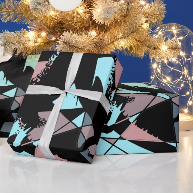 Papier Cadeau Pastel noir bleu rose gris abstrait  (Vacances)