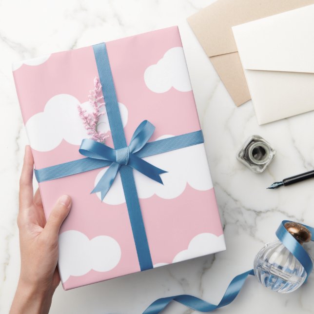 Papier Cadeau Pastel Nuages Asthétique Blanc Et Rose Art (Cadeaux)