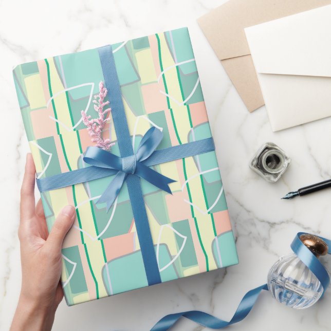 Papier Cadeau Pastel Pale Turquoise Rose Art Abstrait (Cadeaux)
