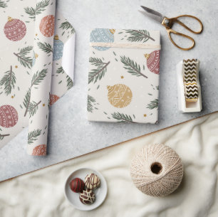 Papier Cadeau Pastel Pine Holly Ornements Noël