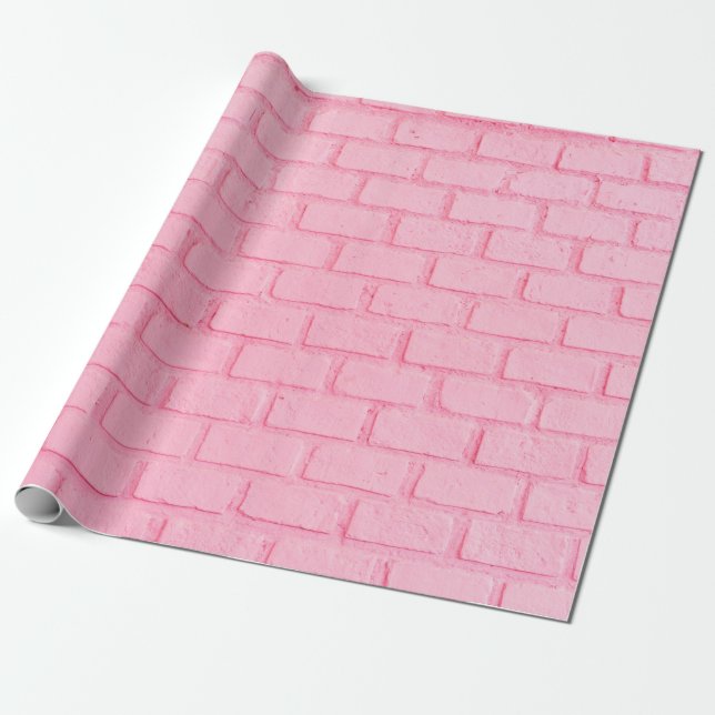 Papier Cadeau Pastel pink brick background wall texture. pink re (Déroulé)