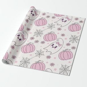 Papier Cadeau Pastel Pink Halloween Motif sans couture (4)