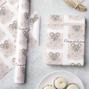Papier Cadeau Pastel Pink Koala Baby Girl Douche ANNIVERSAIRE