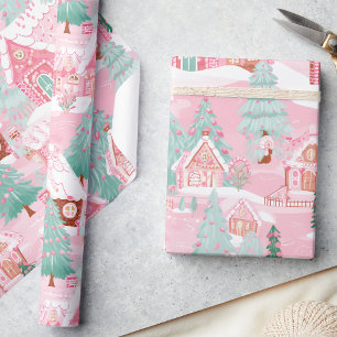 Papier Cadeau Pastel Pink Noël Gingpain Maisons