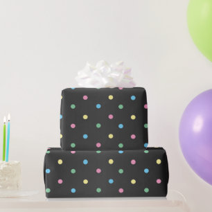 Papier Cadeau Pastel Pois sur Sheen Black Satin