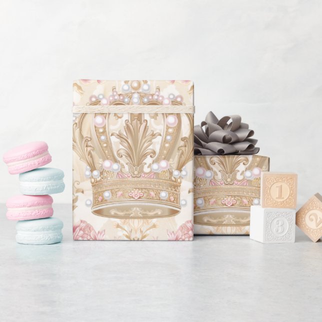 Papier Cadeau Pastel Princess Crowns Damask Pearls (Baby Shower)