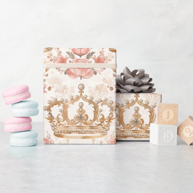 Papier Cadeau Pastel Princess Crowns Damask Pearls (Baby Shower)