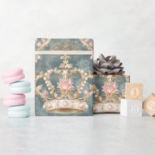 Papier Cadeau Pastel Princess Crowns Damask Pearls