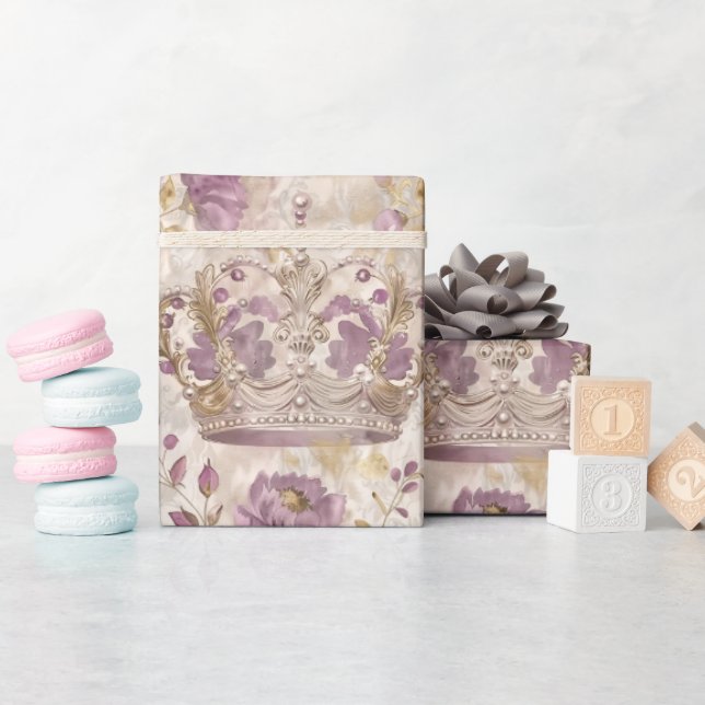Papier Cadeau Pastel Princess Crowns Damask Pearls (Baby Shower)