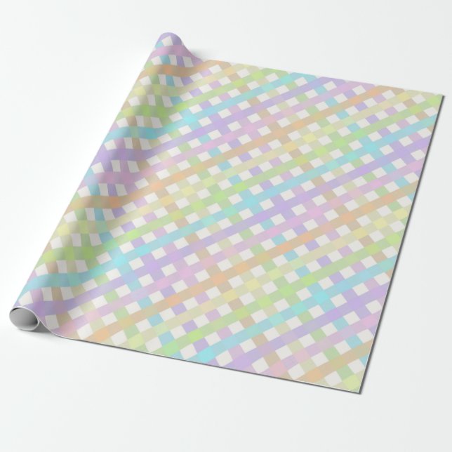 Papier Cadeau Pastel Rainbow En vichy Plaid (Déroulé)