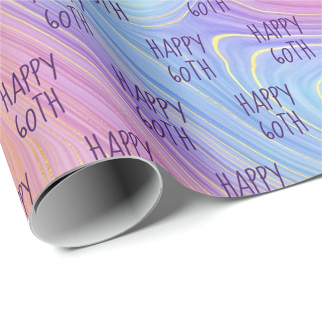 Papier Cadeau Pastel Rainbow Swirl 60e Anniversaire Papier d'env (Coin rond)