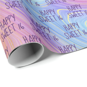 Papier Cadeau Pastel Rainbow Swirl Sweet 16