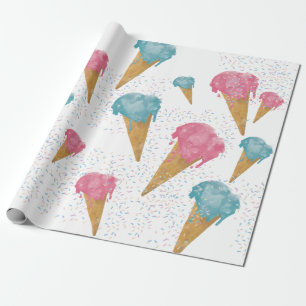 Papier Cadeau Pastel Retro Aquarelle Crème glacée et arrosages