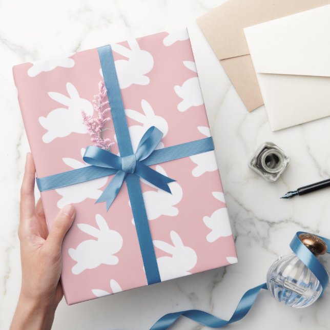 Papier Cadeau Pastel Rose Blanc Rabbit Motif de Pâques Cadeau (Cadeaux)
