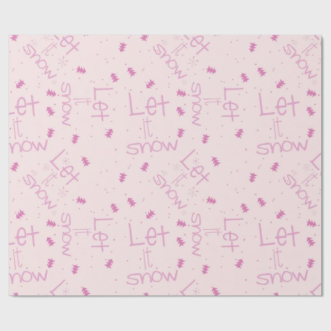 Papier Cadeau Pastel Rose "Let It Snow" Noël (Plat)