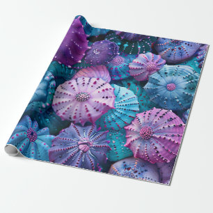 Papier Cadeau Pastel Sea Urchins Turquoise et violet
