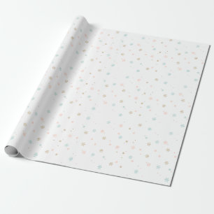 Papier Cadeau Pastel Snowflakes Tan Coral Rose et Turquoise