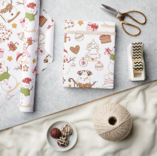 Papier Cadeau Pastel Snowman Coeurs tirés Noël