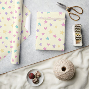 Papier Cadeau Pastel Stars and Hearts - Couleur douce