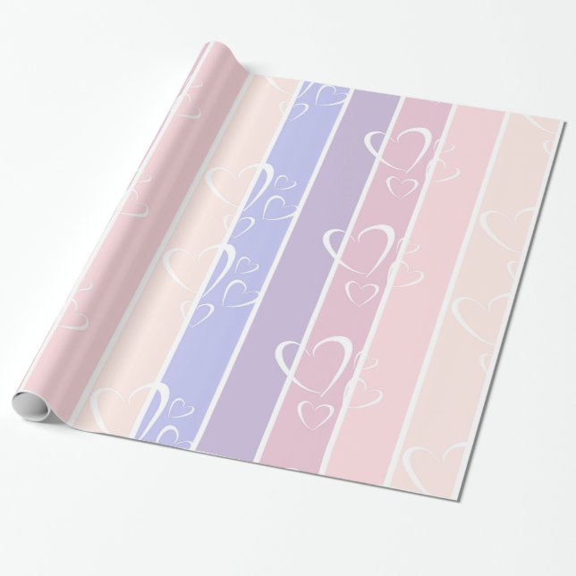 Papier Cadeau pastel violet rayures coeur valentines (Déroulé)