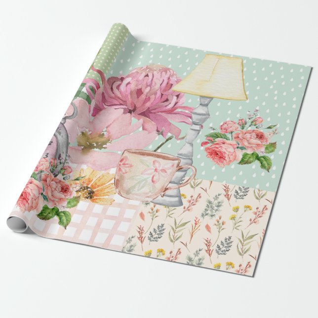 Papier Cadeau Pastel watercolor background Botanical Birthday (Déroulé)