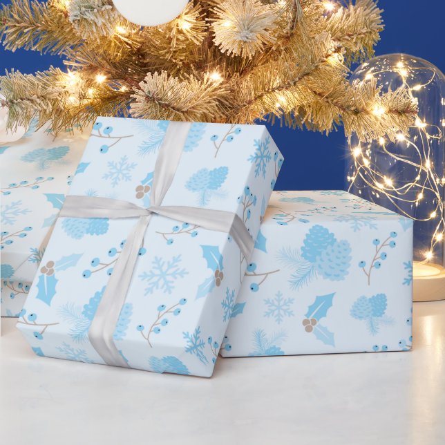 Papier Cadeau Pastel Winter Snowflake Pinecone Mistletoe Cadeau (Vacances)