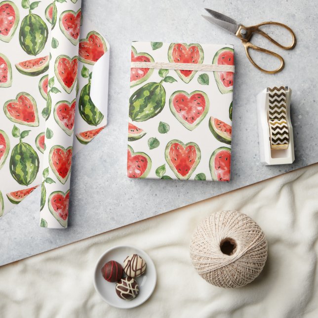 Papier Cadeau Pastèque Anniversaire Cœur Rouge Vert (Artisanat)
