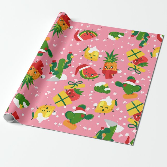 Papier Cadeau pastèque aux fraises de noël citron (Déroulé)