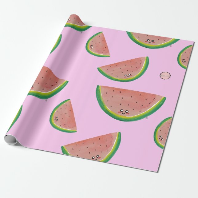 Papier Cadeau Pastèque Kawaii (Déroulé)