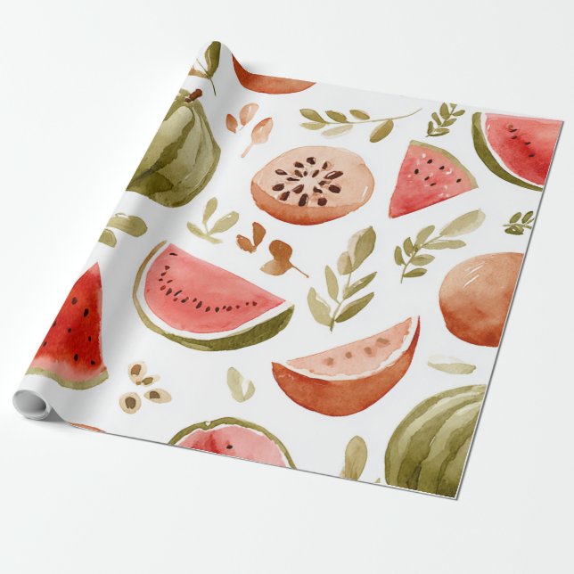 Papier Cadeau Pastèque Mignon Coloré Rose Vert (Déroulé)