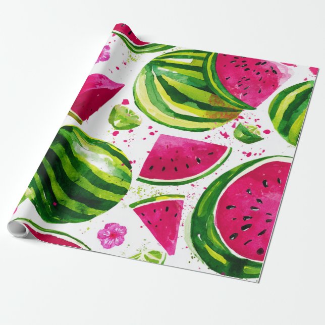 Papier Cadeau Pastèque Mignon Coloré Rose Vert (Déroulé)