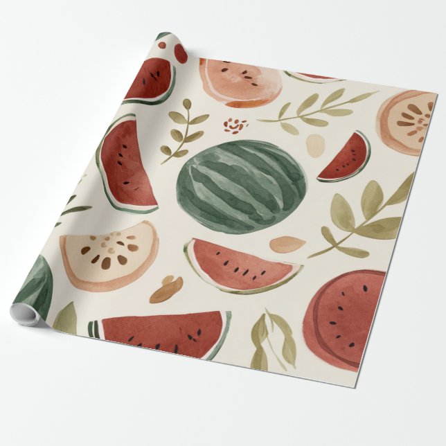 Papier Cadeau Pastèque Mignon Coloré Rose Vert (Déroulé)