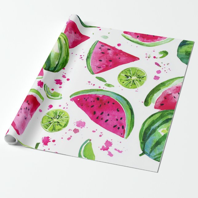 Papier Cadeau Pastèque Mignon Coloré Rose Vert (Déroulé)