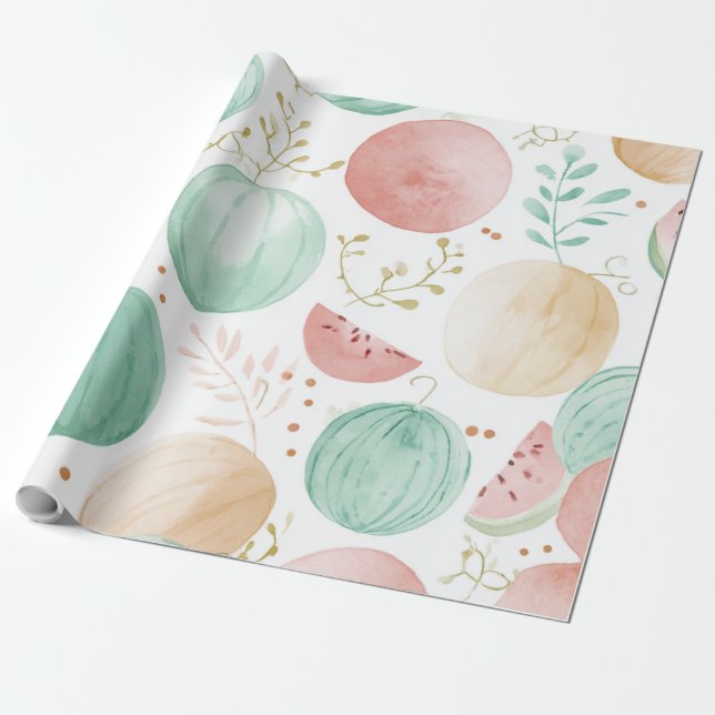 Papier Cadeau Pastèque Mignon Coloré Rose Vert (Déroulé)