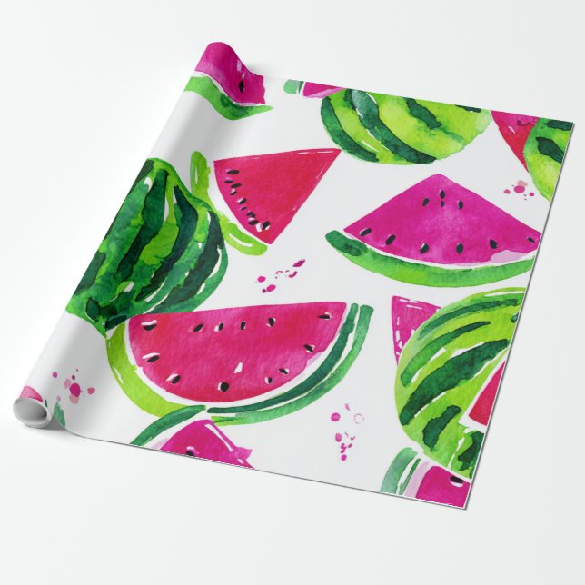 Papier Cadeau Pastèque Mignon Coloré Rose Vert (Déroulé)