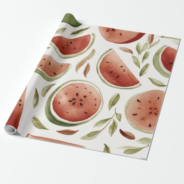 Papier Cadeau Pastèque Mignon Coloré Rose Vert (Déroulé)