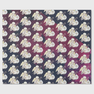 Papier Cadeau Pasteur de Noël Ange avec Motif d'agneaux