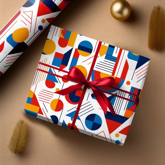 Papier Cadeau Pat Abstrait rétro géométrique n° 11 Navy Gold ID1 (Créateur téléchargé)