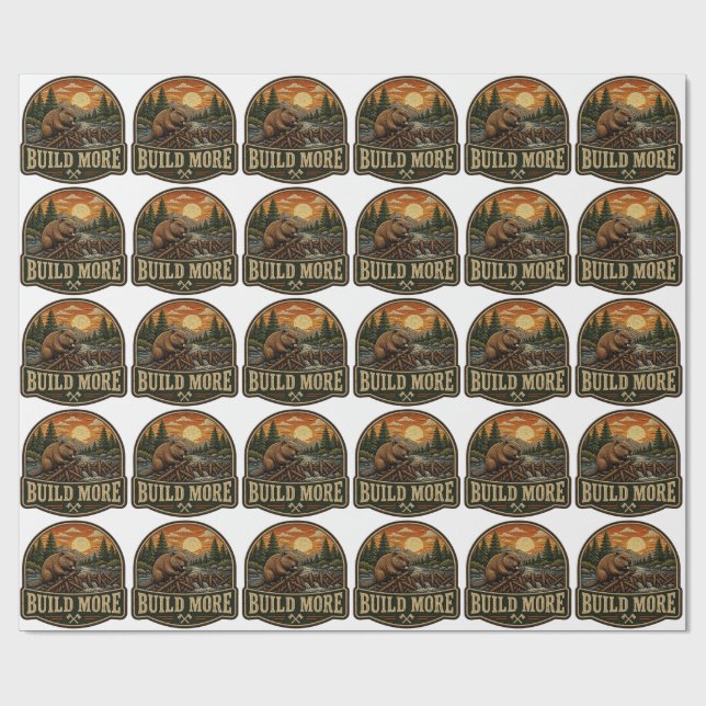 Papier Cadeau Patch brodé extérieur Build More Beaver (Plat)