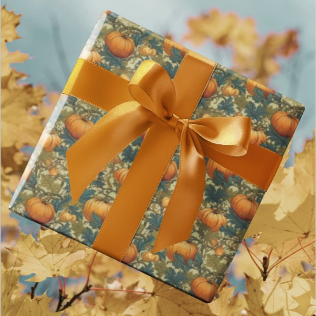 Papier Cadeau Patch Citrouille d'automne William Morris (William Morris Pumpkin gift wrap supplies come in hand for autumn birthdays and hostess gifts!)