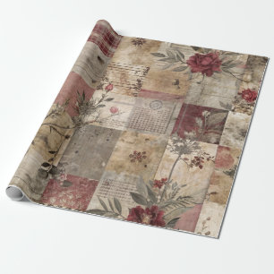 Papier Cadeau Patchwork Botanique Rustique Vintage