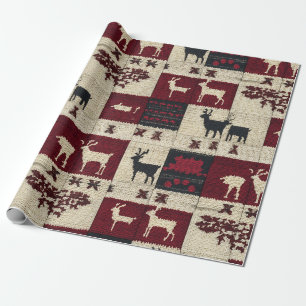 Papier Cadeau Patchwork croisé rustique   Folk Holiday Motif