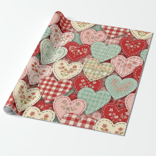 Papier Cadeau Patchwork de cœur à carreaux de Cottage Cozy
